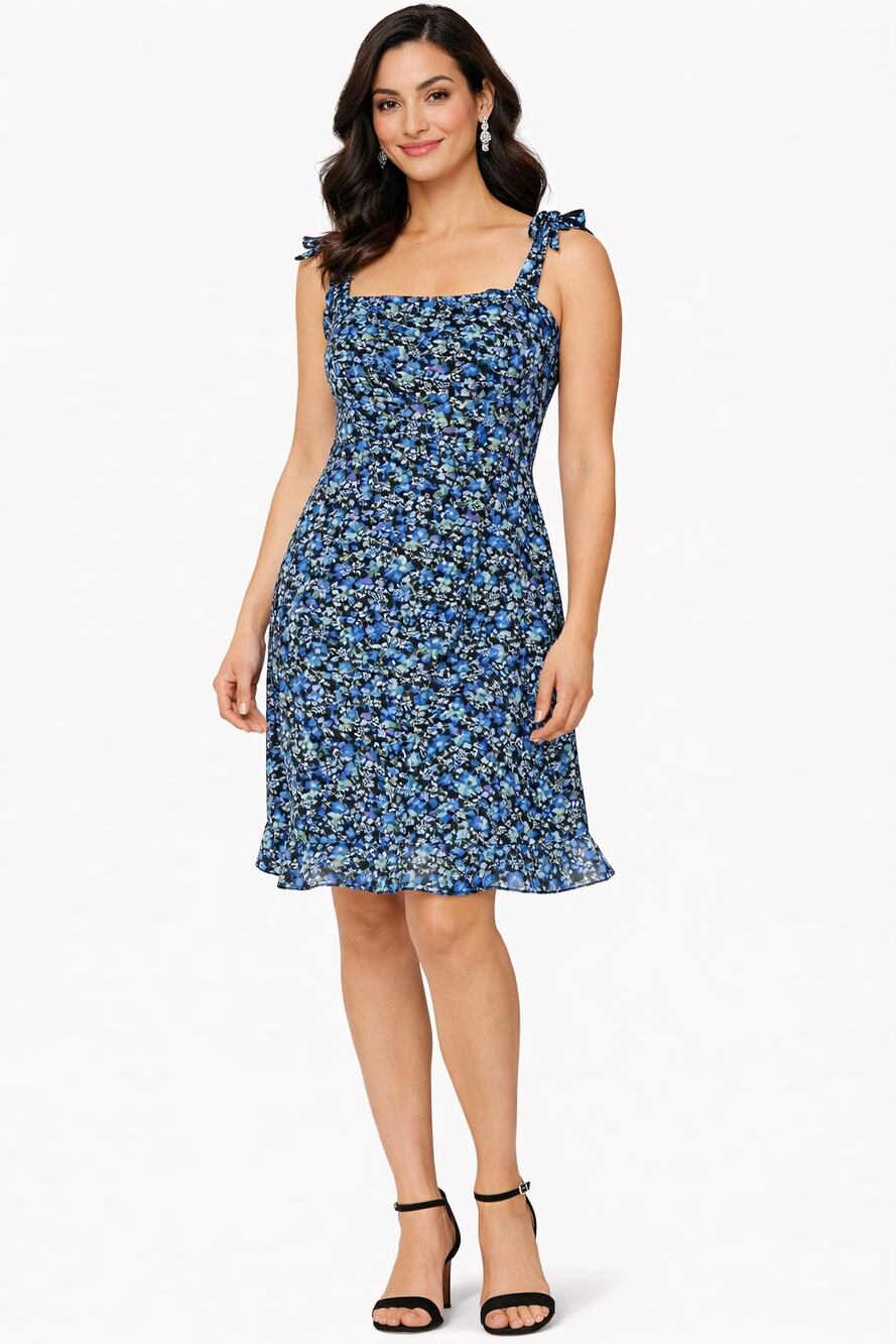 Nine Britton Womens Blue Floral Natalie Crepe Dress Sleeveless Size Large NWT